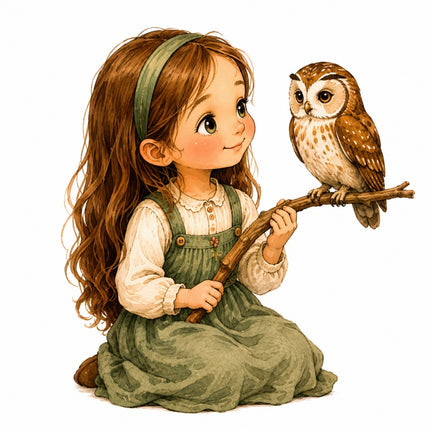 girl and owl fabric panel