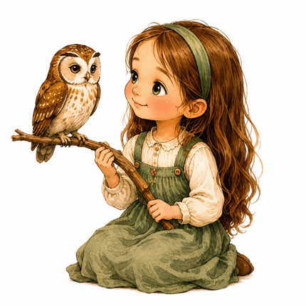 Girl & Owl 100% Cotton Fabric Panel Block Quilt Square FLIP-AAB1437