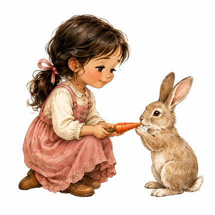 girl and rabbit fabric panel