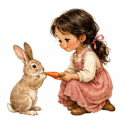 Girl & Rabbit 100% Cotton Fabric Panel Block Quilt Square FLIP-AAB1438