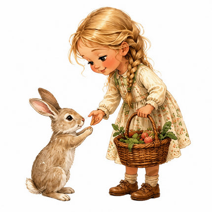 Girl & Rabbit 100% Cotton Fabric Panel Block FLIP-AAB1443