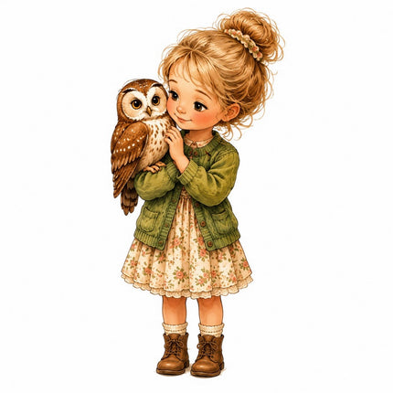 Girl & Owl 100% Cotton Fabric Panel Block Quilt Square FLIP-AAB1447
