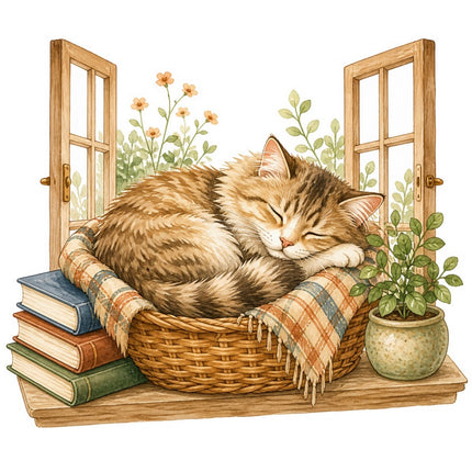 Cozy Cat & Books 100% Cotton Fabric Panel Block FLIP-AAB1461