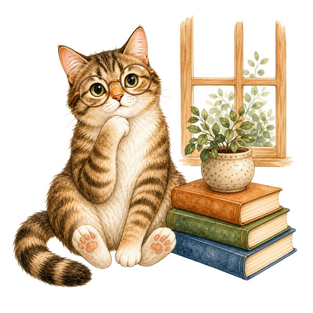 Cat & Books 100% Cotton Fabric Panel Block Quilt Square AAB1463