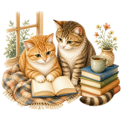 Cats Reading Books 100% Cotton Fabric Panel Block FLIP-AAB1465