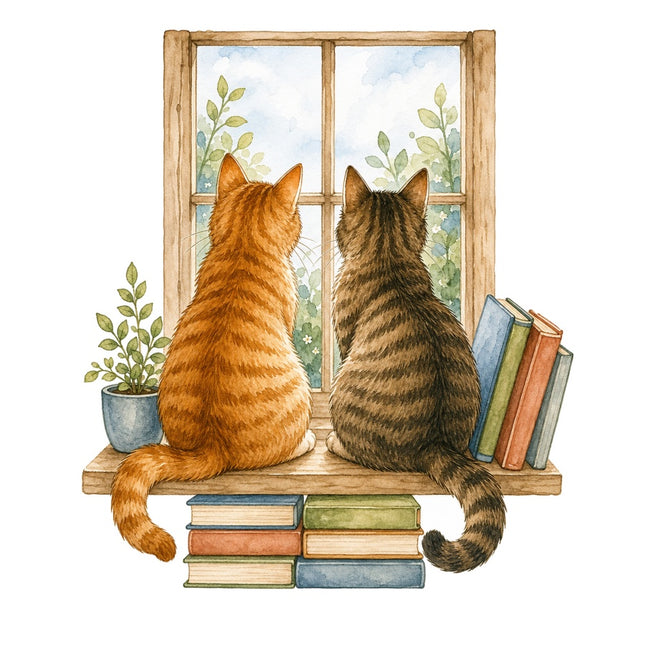 Cozy Cats & Books 100% Cotton Fabric Panel Block Quilt Square AAB1469