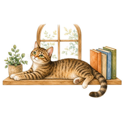 Cozy Cat & Books 100% Cotton Fabric Panel Block FLIP-AAB1472