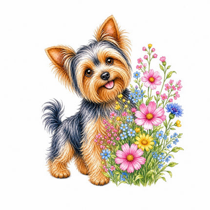 Yorkie Yorkshire Dog 100% Cotton Fabric Panel Block FLIP-AAB1494