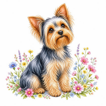 Yorkie Yorkshire Dog 100% Cotton Fabric Panel Block FLIP-AAB1495