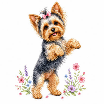 Yorkie Yorkshire Dog 100% Cotton Fabric Panel Block FLIP-AAB1496