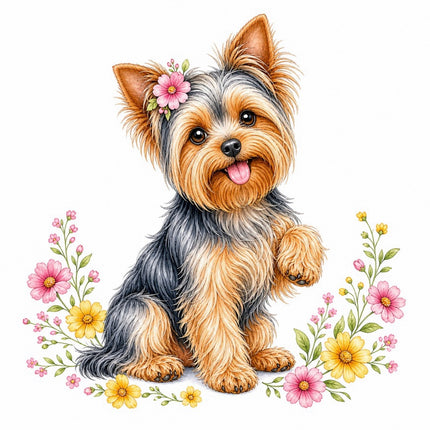 Yorkie Yorkshire Dog 100% Cotton Fabric Panel Block FLIP-AAB1498