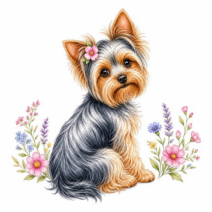 Yorkie Yorkshire Dog 100% Cotton Fabric Panel Block FLIP-AAB1499