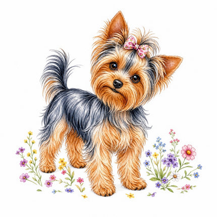 Yorkie Yorkshire Dog 100% Cotton Fabric Panel Block FLIP-AAB1501