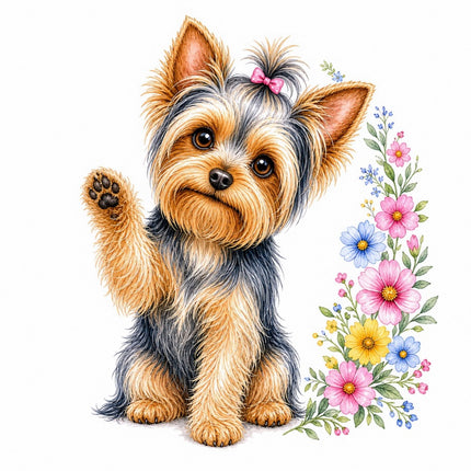 Yorkie Yorkshire Dog 100% Cotton Fabric Panel Block FLIP-AAB1506