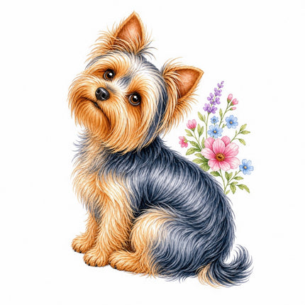 Yorkie Yorkshire Dog 100% Cotton Fabric Panel Block FLIP-AAB1512