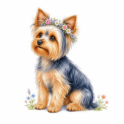 Yorkie Yorkshire Dog 100% Cotton Fabric Panel Block FLIP-AAB1513