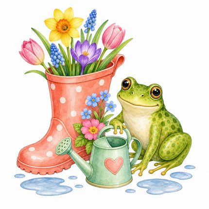 Frog & Floral Rain Boot 100% Cotton Fabric Panel Block Quilt Square AAB1514