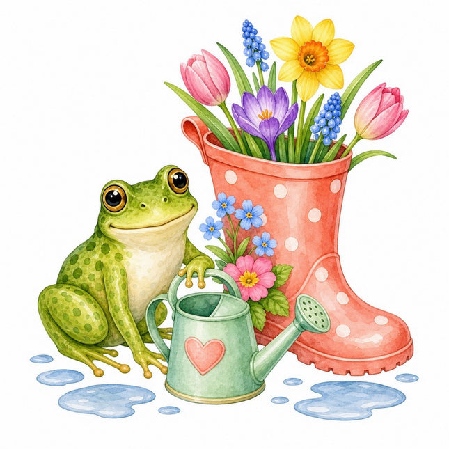 Frog & Floral Rain Boot 100% Cotton Fabric Panel Block FLIP-AAB1514