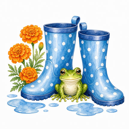 Frog & Floral Rain Boot 100% Cotton Fabric Panel Block Quilt Square AAB1515