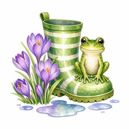 Frog & Rain Boot 100% Cotton Fabric Panel Block FLIP-AAB1516