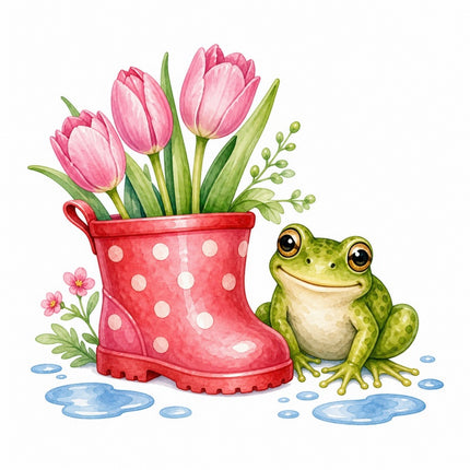 Frog & Floral Rain Boot 100% Cotton Fabric Panel Block FLIP-AAB1519