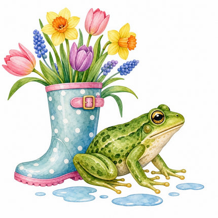 Frog & Floral Rain Boot 100% Cotton Fabric Panel Block FLIP-AAB1522