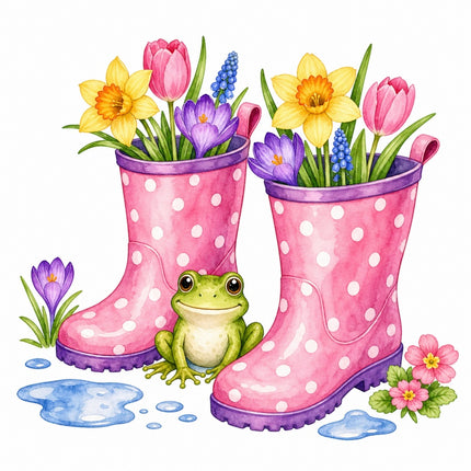frog and floral rain boot fabric panel