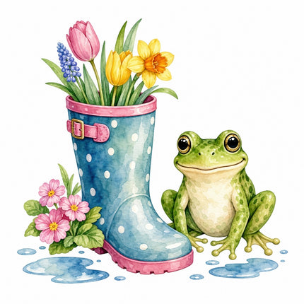 frog and floral rain boot quilt square