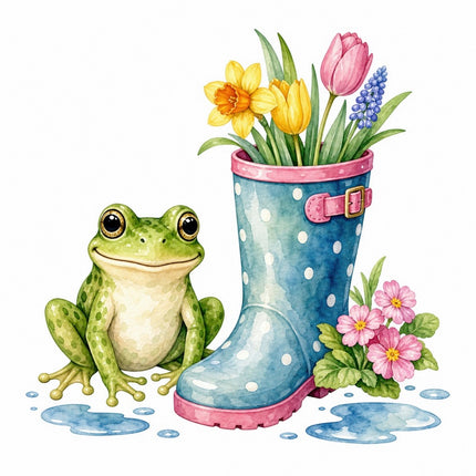 Frog & Floral Rain Boot 100% Cotton Fabric Panel Block FLIP-AAB1527