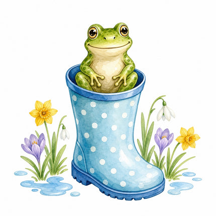 frog and floral rain boot quilt block
