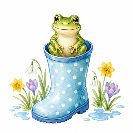 Frog in Rain Boot 100% Cotton Fabric Panel Block FLIP-AAB1528