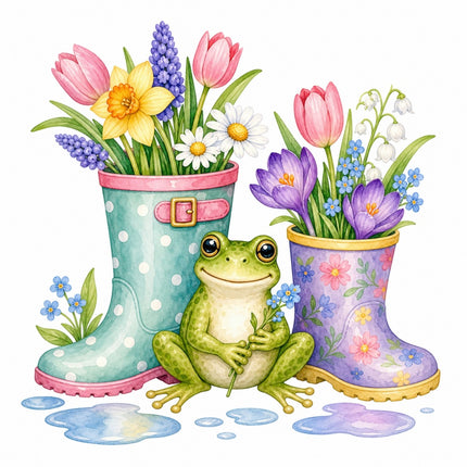 frog and floral rain boot quilt square