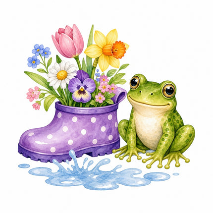frog and floral rain boot quilt square