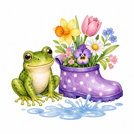 Frog & Floral Rain Boot 100% Cotton Fabric Panel Block FLIP-AAB1530