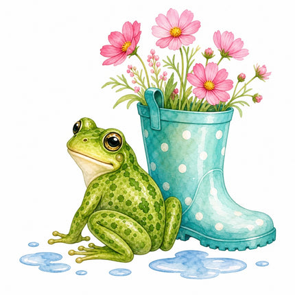 Spring frog and floral rain boot fabric panel
