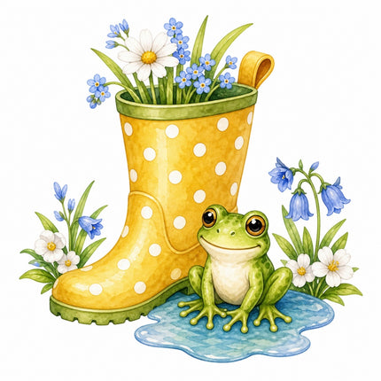 frog and floral rain boot fabric panel