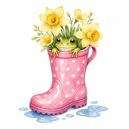 frog and floral rain boot fabric panel