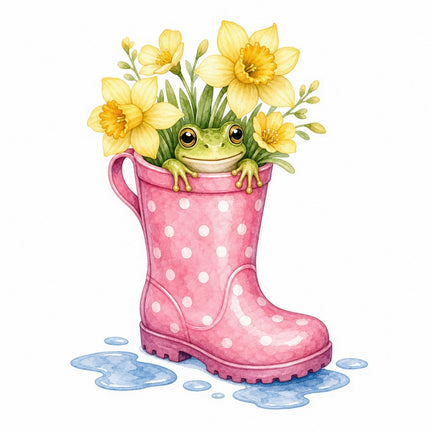 Frog in Floral Rain Boot 100% Cotton Fabric Panel Block FLIP-AAB1533
