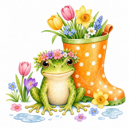 frog and floral rain boot fabric panel