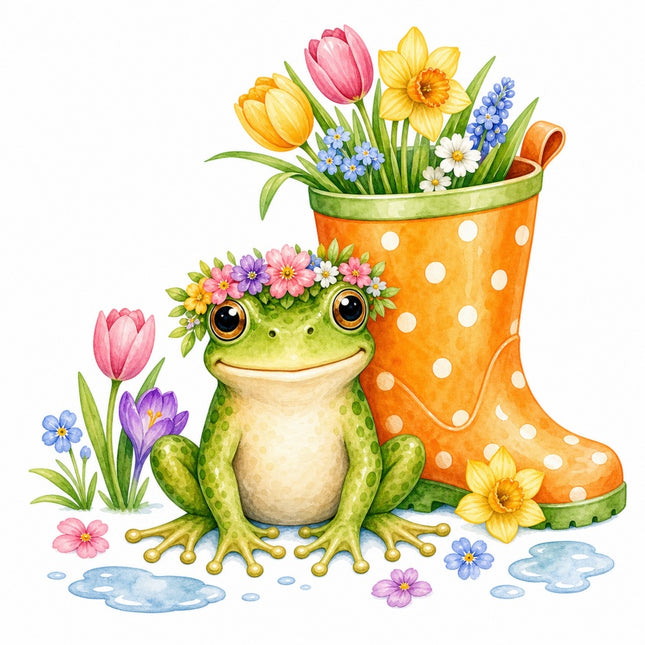 frog and floral rain boot fabric panel