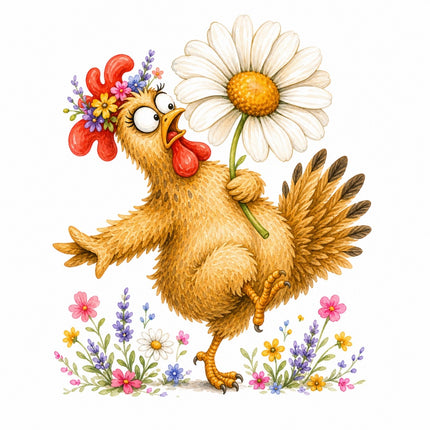 quirky chicken fabric panel