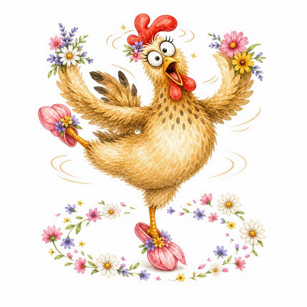 Whimsical Quirky Chicken 100% Cotton Fabric Panel Block FLIP-AAB1553