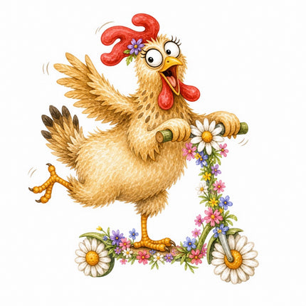 Whimsical Quirky Chicken 100% Cotton Fabric Panel Block FLIP-AAB1554