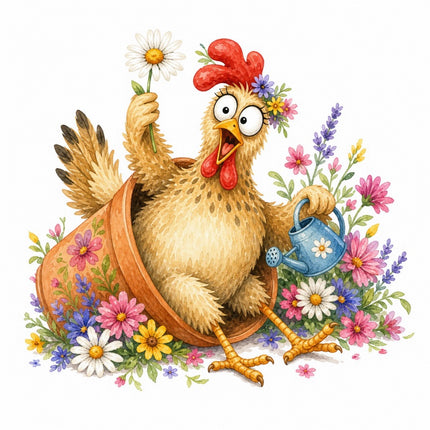 Whimsical Quirky Chicken 100% Cotton Fabric Panel Block FLIP-AAB1555