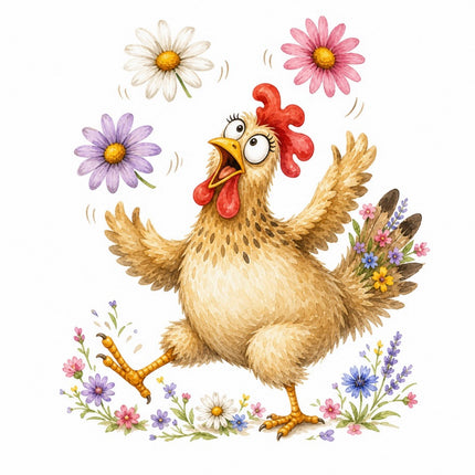 Whimsical Quirky Chicken 100% Cotton Fabric Panel Block FLIP-AAB1556