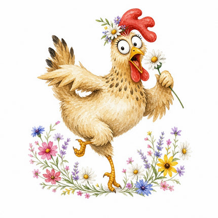 Whimsical Quirky Chicken 100% Cotton Fabric Panel Block FLIP-AAB1559