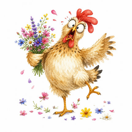 Whimsical Quirky Chicken 100% Cotton Fabric Panel Block AAB1560