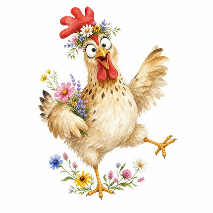 Whimsical Quirky Chicken 100% Cotton Fabric Panel Block AAB1561