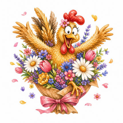 Whimsical Quirky Chicken 100% Cotton Fabric Panel Block FLIP-AAB1563