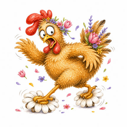 quirky chicken fabric panel